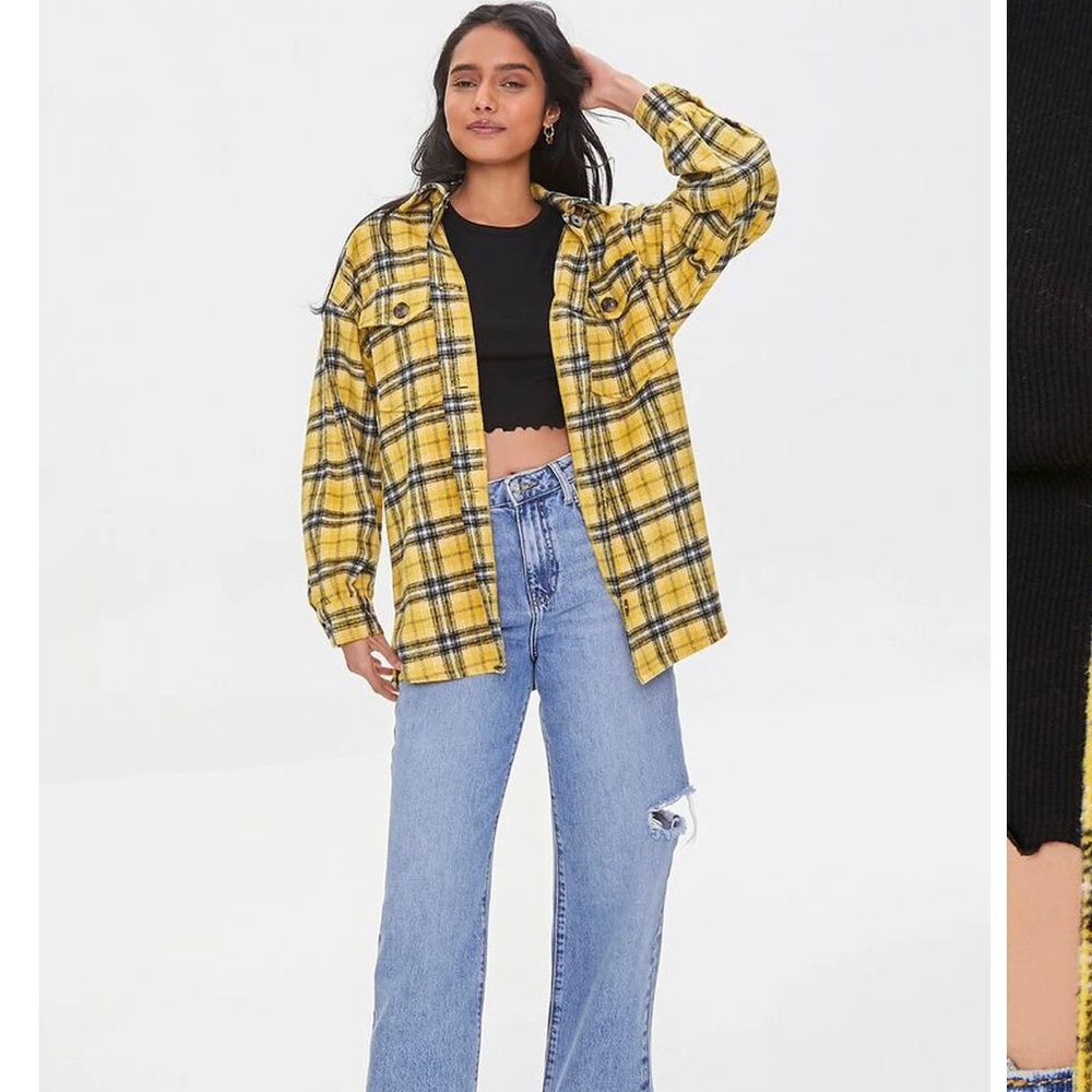 FOREVER 21 PLAID BUTTON-FRONT SHACKET SZ L
